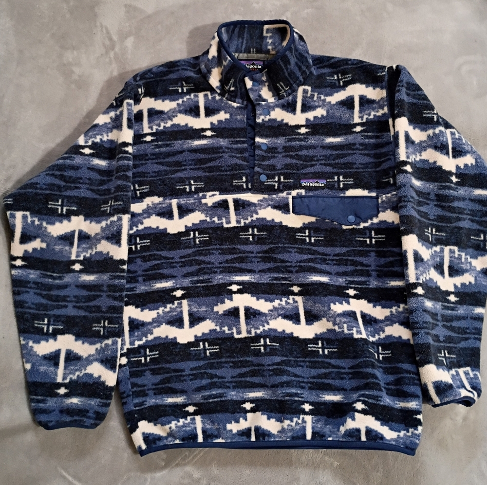 Patagonia Synchilla Snap T Fleece Rare Print Shepherd's Knit Stone Blue S